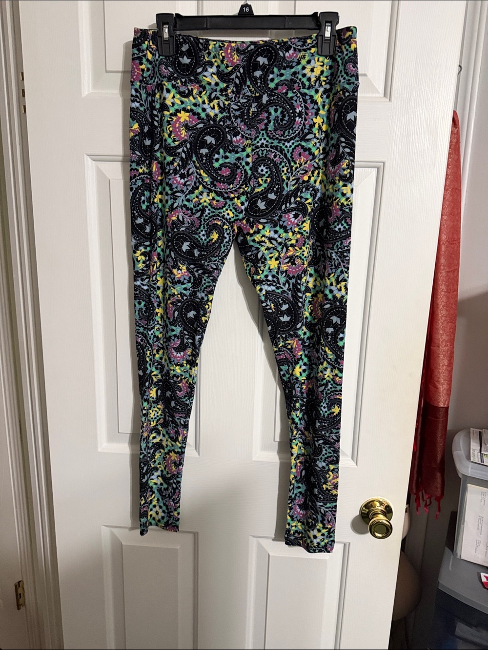 LuLaRoe Black Paisley Leggings with Neon Accents